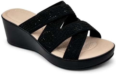 Women’s Rhinestone Cross-Strap Wedge Slides