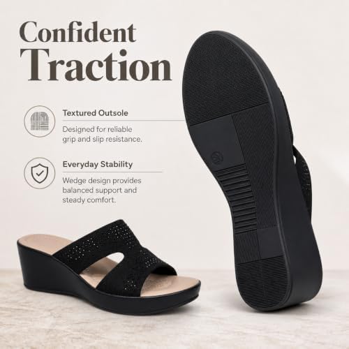 Women’s Rhinestone Knit Wedge Slides