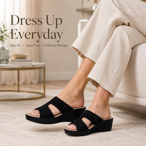 Women’s Rhinestone Knit Wedge Slides