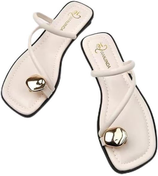 Women's V-Strap Toe Ring Flat Sandals in White