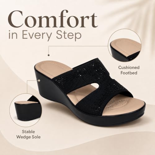 Women’s Rhinestone Knit Wedge Slides