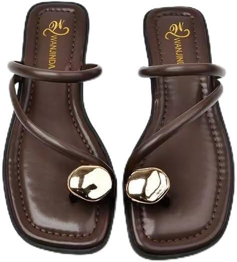 Women's V-Strap Toe Ring Flat Sandals in Brown