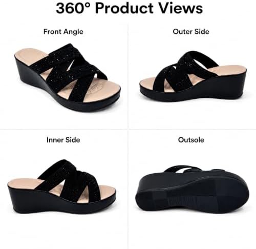 Women’s Rhinestone Cross-Strap Wedge Slides