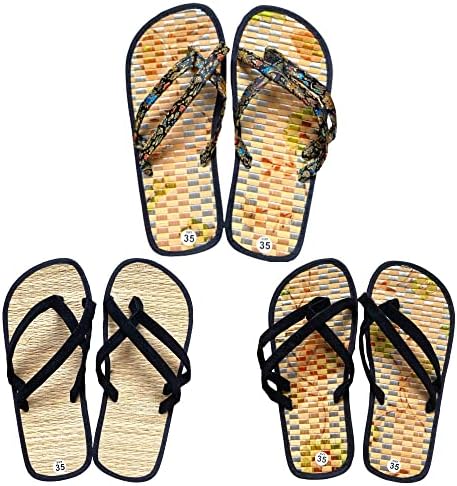 Bamboo Straw Cross-Strap Flip-Flops