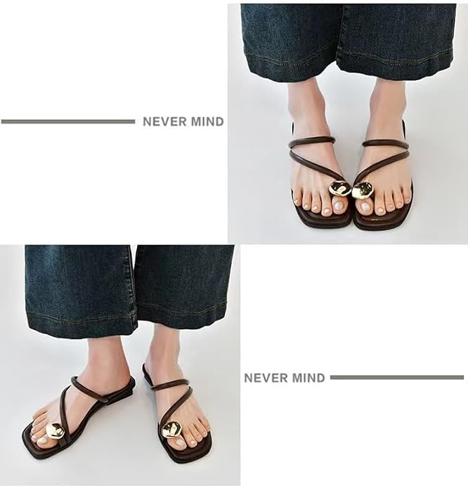 Women's V-Strap Toe Ring Flat Sandals in Silver