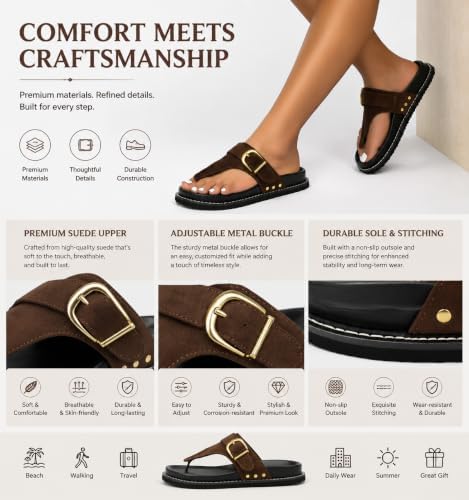 Women’s Suede-Style Buckle Thong Sandals