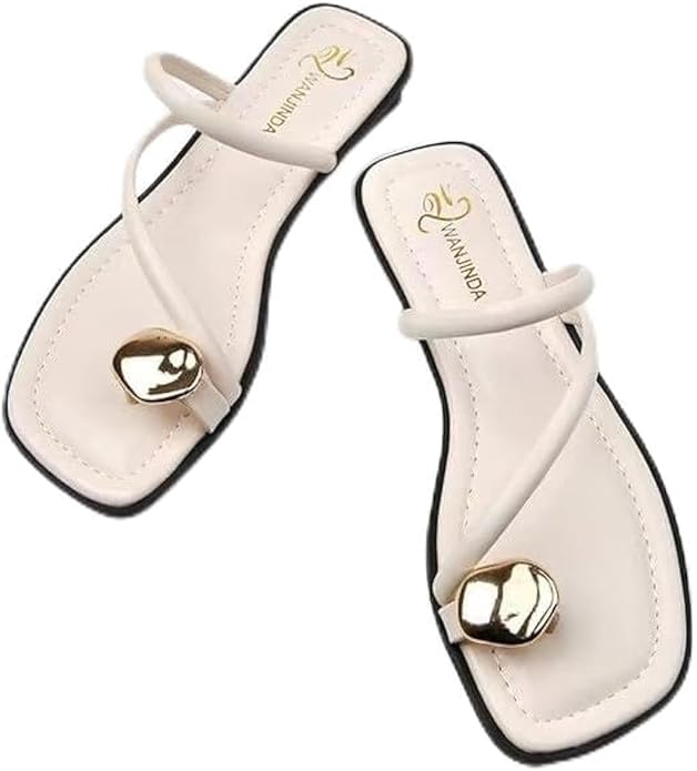 Women's V-Strap Toe Ring Flat Sandals in White