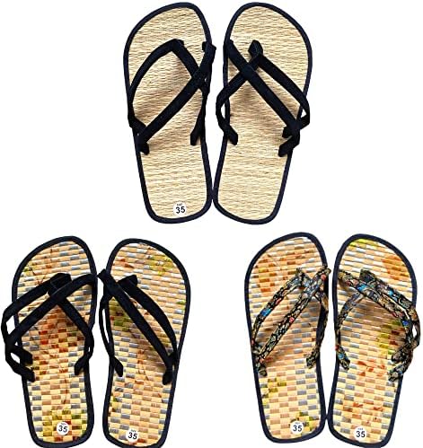Bamboo Straw Cross-Strap Flip-Flops