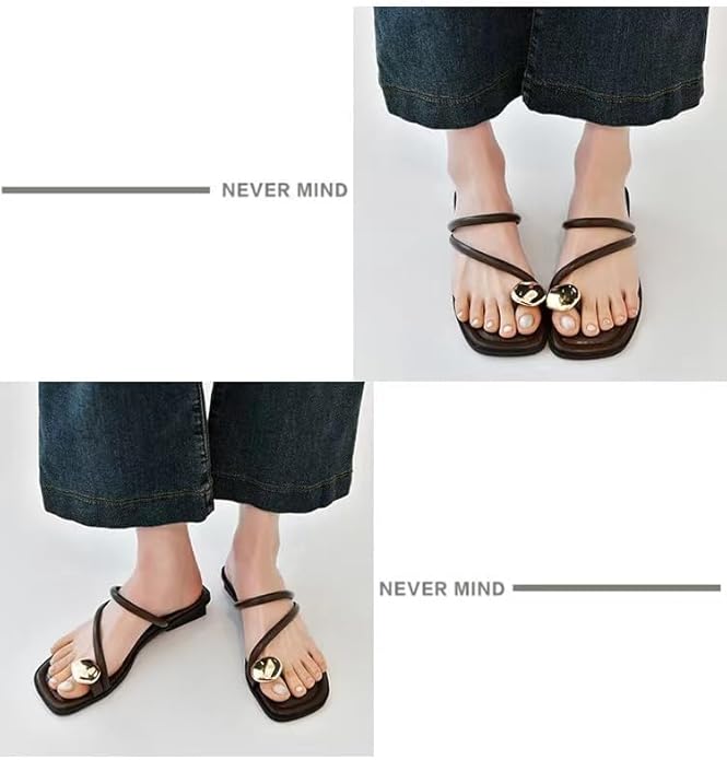 Women's V-Strap Toe Ring Flat Sandals in Brown