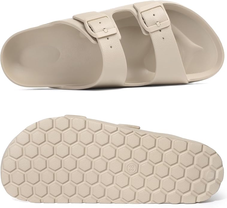 Women's Adjustable Double Buckle EVA Slides in White