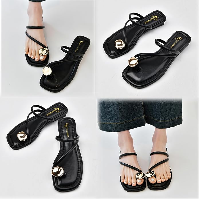 Women's V-Strap Toe Ring Flat Sandals in Silver