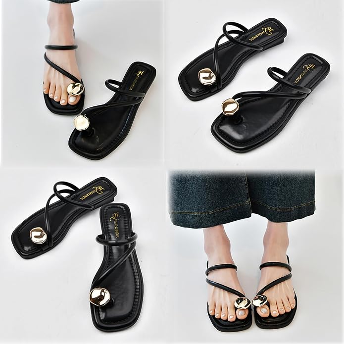Women's V-Strap Toe Ring Flat Sandals in Brown