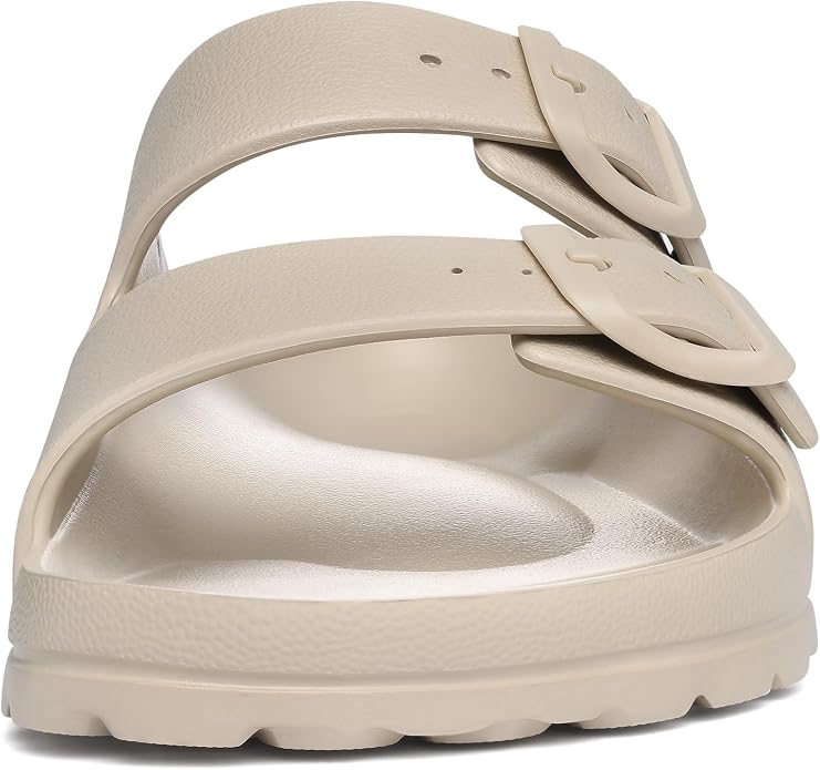 Women's Adjustable Double Buckle EVA Slides in White