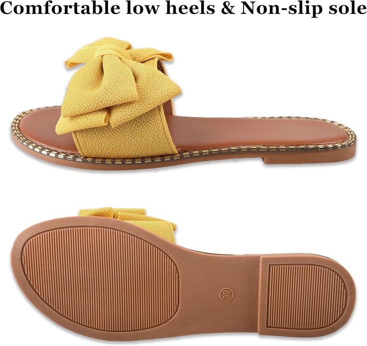 Women's Bow Knot Flat Slide Sandals in Yellow
