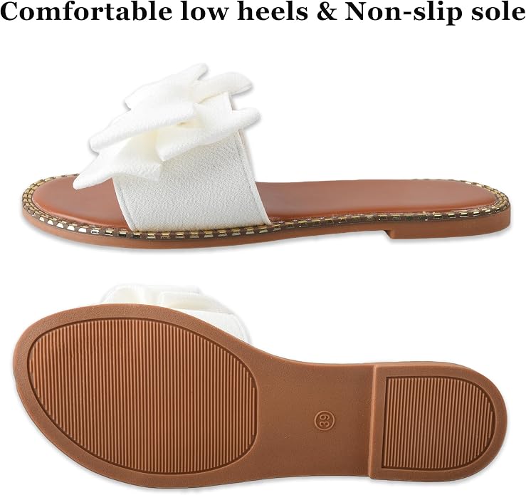 Women's Bow Knot Flat Slide Sandals in White