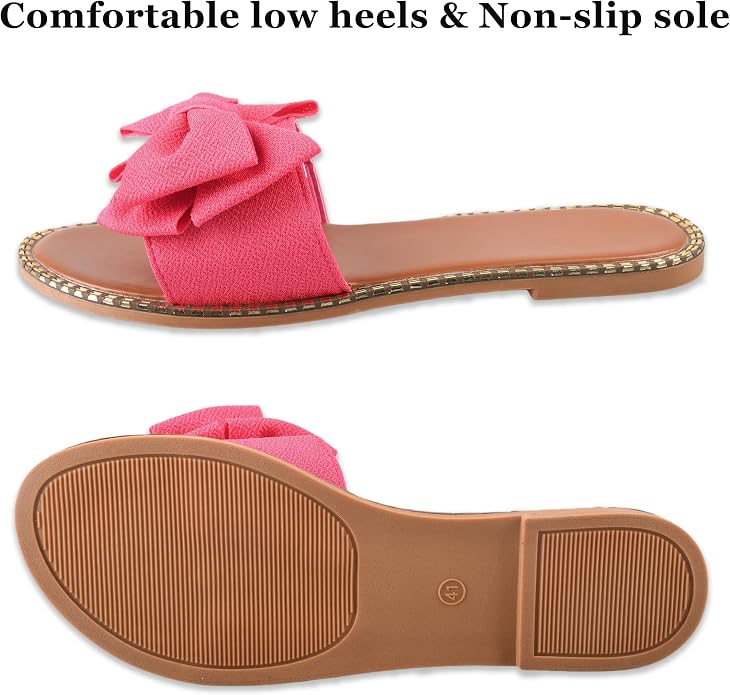 Women's Bow Knot Flat Slide Sandals in Hot Pink