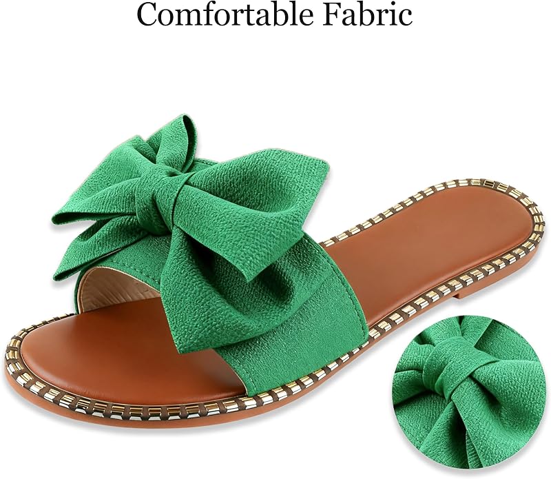 Women's Bow Knot Flat Slide Sandals in Green