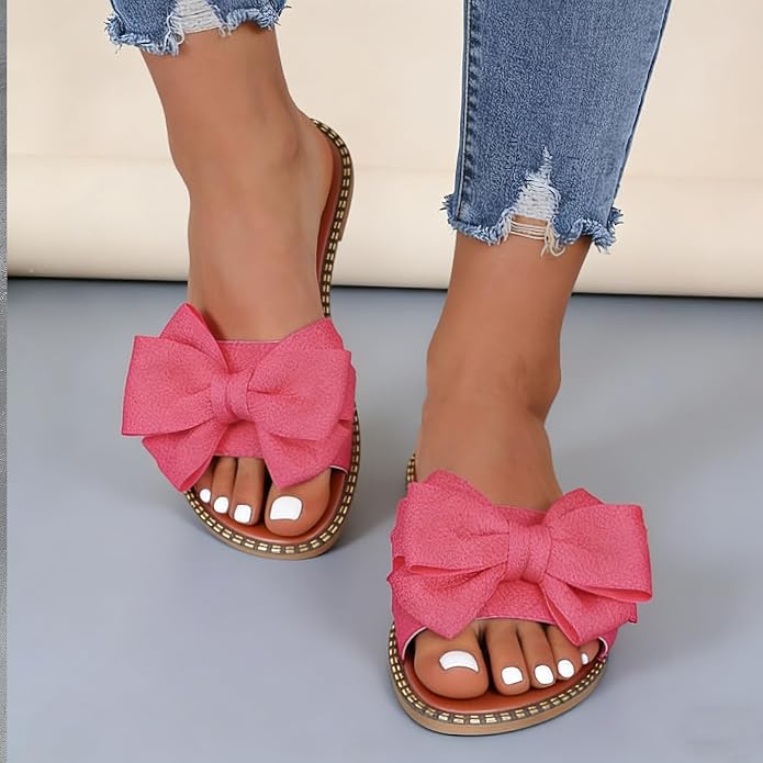 Women's Bow Knot Flat Slide Sandals in Hot Pink
