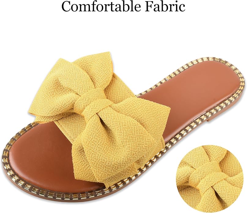 Women's Bow Knot Flat Slide Sandals in Yellow
