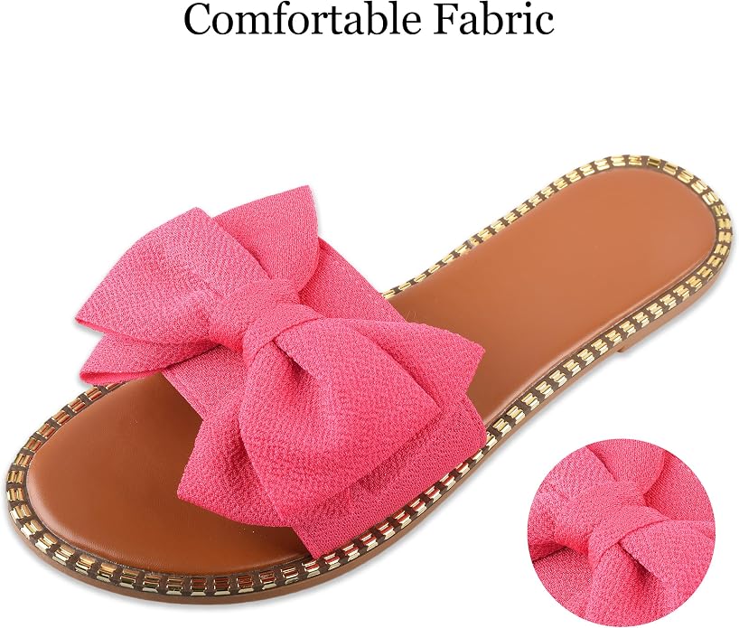 Women's Bow Knot Flat Slide Sandals in Hot Pink