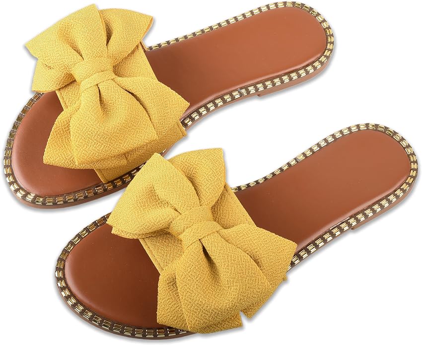 Women's Bow Knot Flat Slide Sandals in Yellow